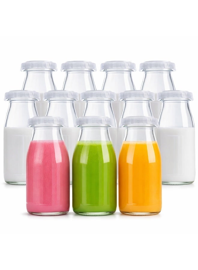 Luxoraq Glass Milk Bottle with White Lids, 200ml Reusable Dairy Drinking Containers, (Pack of 12) Glass Bottles for Milk, Juice, Yogurt, Smoothies, Honey, Tomato Sauce, Jam, Syrup - Image 1